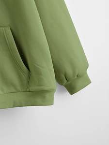 Sweat-shirt à capuche zippé vert olive pour homme, coupe ample, en coton French Terry, décontracté, pour l'automne, coupe classique - Product Image 2
