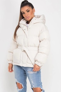 Women's <b>White</b> Quilted Puffer <b>Jacket</b> With Hood Zipper Front And Pockets Winter Warm Coat - Product Image 4