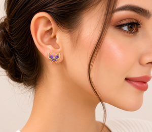 Pendientes de Mariposa con Circonitas y Amatista, Chapados en Oro, Joyería para Mujer, Regalo para Bodas y Fiestas - Product Image 5