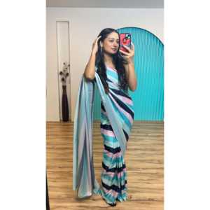 Hermoso Sari listo para usar para fiestas Impresión digital Ropa india y pakistaní - Product Image 4