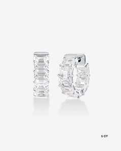 Custom Emerald Cut Lab Grown Diamonds Solitaire <b>Hoop</b> <b>Earrings</b> 14K <b>Solid</b> Gold Dainty Sparkling Chunky Huggies Multi-Carat Options - Product Image 3