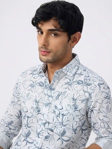 Chemise décontractée à manches longues pour homme Enovate, imprimé floral, col rabattu, manches complètes, en lin respirant, tissée, pour l'été - Product Image 1
