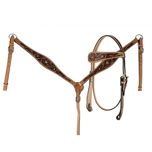 New Arrival Western Leather Bridle Premium Genuine Best Quality Leather Noseband Brow Band Reins and <b>Equestrian</b> - Product Image 1