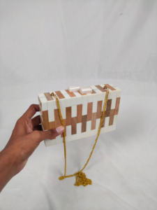 Wooden Textured <b>Box</b> Clutch Purse for <b>Bridal</b> Use with Detachable Sling Rustic Evening Bag for Weddings, Parties,Special Occasions - Product Image 6