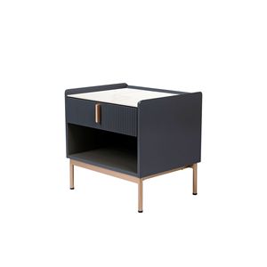 Tavolino o Comodino Moderno Bianco/Grigio con Struttura Dorata e Piano in Pietra - Product Image 4