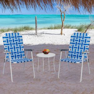 2 chaises de plage pliantes en acier rayé bleu et blanc avec sangles en PP, capacité de 120 kg - Product Image 1
