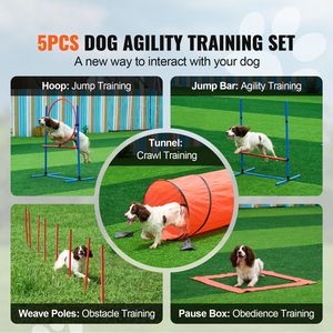 Ensemble de 5 obstacles d'agilité pour chien : Haies réglables, 6 poteaux tressés, tunnel, anneau de saut et boîte de pause - Équipement d'entraînement combiné - Product Image 2