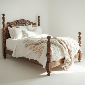 Ancient and Classic <b>Antique</b> Style Mahogany Solid Wood Queen Size Carved Bed <b>Frame</b> 3004451 - Product Image 2