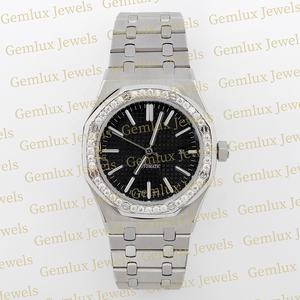 Design tendance Date automatique Cadran noir D VVS Moissanite Diamant Acier inoxydable Diamant Montre pour hommes - Product Image 1