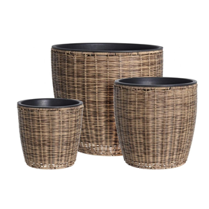Handwoven Round Rattan <b>Planter</b> with Inner <b>Plastic</b> Liner, Rustic Home Decor Garden Pot, Wholesale Vietnam Direct Manufacturer - Product Image 1