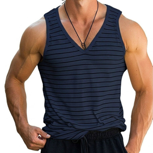Camisetas sin mangas premium para hombre con cuello en V profundo a rayas, ajuste muscular personalizado, camisetas de gimnasio sin mangas, suministro de ropa al por mayor, camisetas sin mangas para hombre - Product Image 6