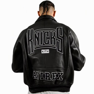 Chaqueta Kith Avirex New York Knicks, Ropa Urbana de Calle, Chaqueta Premium de Color Naranja Vibrante, Chaqueta Urbana Knicks para Hombre, Chaqueta de Cuero Avirex para Hombre - Product Image 6