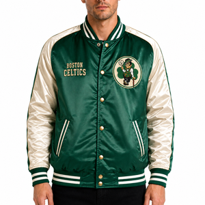 Veste de sport en satin personnalisée, couleur équipe de basket de Boston, vert crème, logo brodé sur mesure, vêtements de sport OEM, vente en gros - Product Image 2