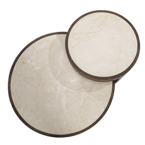 Contemporary Round Solid Mango Wooden <b>Coffee</b> <b>Table</b> With Marble Top <b>Nesting</b> <b>Set</b> Of 2 Design Modern Living Room Home Furniture - Product Image 6
