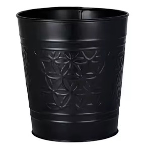 Black Metal Trash Can Storage Bucket Cylindrical Geometric Pattern Decorative Indoor Outdoor Household Use Waste <b>Bin</b> - Product Image 1