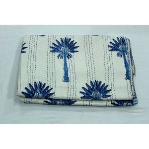 Couette Kantha Écologique Motif Arbre, Faite à la Main, en Coton Imprimé, Lavable, Douce, Décoration Maison Écoresponsable, Cadeau de Pendaison de Crémaillère - Product Image 2