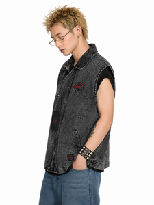 เสื้อกั๊กยีนส์สำหรับผู้ชายมาใหม่เสื้อกั๊กยีนส์ระดับพรีเมียมพร้อมกระเป๋าที่ใช้งานได้จริงดีไซน์แขนกุดใส่สบาย - Product Image 4