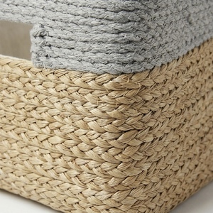 Eco Friendly Handwoven Water Hyacinth <b>Storage</b> <b>Baskets</b> with Gray Cotton Rim Rectangular Seagrass Organizer Bins for Home Decor - Product Image 5