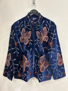 Luxurious Hand Embroidered Velvet <b>Jacket</b> Rich <b>Navy</b> Blue Inspired By Butterfly Winter Warm Coat Luxury Boho Open Front Outerwear - Product Image 2