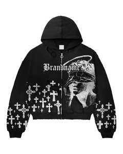 Sudadera con Capucha Personalizada para Hombre, de Algodón Grueso, con Parches, Efecto Desgastado por el Sol, con Cremallera, Estampado Serigrafiado, Lavado Ácido y Efecto Desgastado - Product Image 5