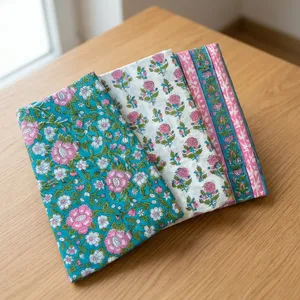 Elegant Blue Pink Floral Printed Cotton Fabric <b>Set</b> for Dresses Quilting <b>Sewing</b> Crafts and Beautiful Home Decor Projects Uses - Product Image 5