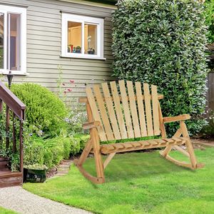 Poltrona a dondolo Adirondack a 2 posti per esterni, con schienale alto e design a doghe in legno, colore Burlywood - Product Image 2