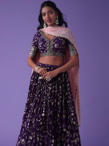 Purple <b>Thai</b> Silk Satin Summer Solid Lehenga Choli Set Sequin Zari Embroidered Women Suit Elegant <b>Wedding</b> Party <b>Dress</b> - Product Image 1