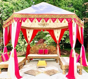 Structure de tente de réception Heena pour la décoration de mariage, style royal arabe, décoration de chapiteau pour événements, dernière tendance en tentes de mariage bleues et blanches - Product Image 6