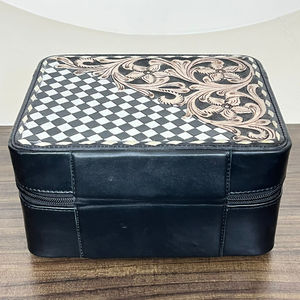 Nouveauté : Étuis de rangement pour bijoux en cuir véritable de luxe, cuir floral ciselé à la main, intérieur en velours, organiseur de voyage - Product Image 5