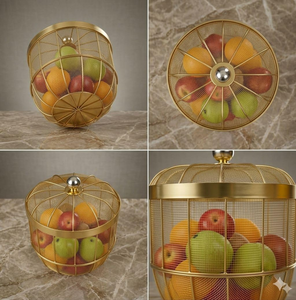 Corbeille à fruits en maille avec couvercle, bol décoratif en fil métallique pour comptoir de cuisine - Support à fruits en métal respirant pour oranges - Product Image 5