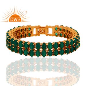 Bracelet de tennis en laiton plaqué or jaune 18 carats, onyx vert naturel, fabricant et fournisseur de bijoux - Product Image 3