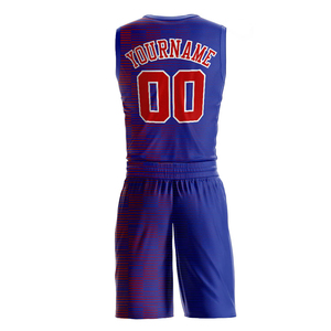 Custom Sublimated Basketball Jersey Set Blue Red Team Name 00 Number Breathable Mesh Sleeveless Unisex Adult <b>Athletic</b> Wear - Product Image 2