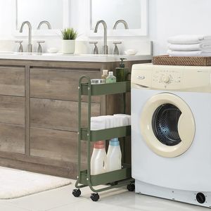 Carrello portaoggetti salvaspazio a 3 ripiani, verde militare, per bagno e lavanderia - Product Image 3