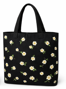 Custom Logo Eco Friendly Recycled Floral Design <b>Black</b> Organic Cotton Canvas Grocery Carry Tote Shopping <b>Bag</b> for Grocery - Product Image 2