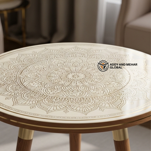 White Meena Print Round Wooden <b>Stool</b> Classic Decorative <b>Stool</b> for Living Room & Bedroom - Product Image 5