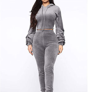 Último Diseño al por Mayor, Conjunto Deportivo de 2 Piezas con Capucha, Estilo Urbano, de Algodón y Terciopelo para Invierno, para Mujer - Product Image 2