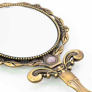 MACY BEAUTY KOREA Antique Floral Bronze Folding <b>Hand</b> <b>Mirror</b> with Gemstone Round Compact <b>Mirror</b> High Quality - Product Image 4