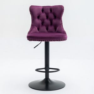 Modern Upholstered <b>Bar</b> <b>Stools</b> with Swivel Velvet Seat <b>Adjustable</b> 25 33 Inch Height 17.7 Inch Base Comfortable Backrest - Product Image 2