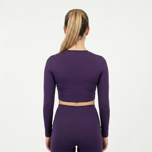 Regal Three LLC Women <b>Long</b> <b>Sleeve</b> Yoga Crop <b>Top</b> Crew Neck Breathable <b>Gym</b> Workout Crop Tee Fitness Wear Knitted Crop <b>Top</b> Ladies - Product Image 4