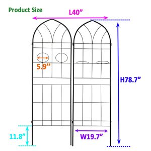 2 packs de treillis de jardin en métal noir de 78.7 "x 19.7", support de fleurs d'extérieur antirouille pour plantes grimpantes, clôture et portail. - Product Image 5