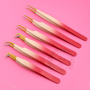 Professional Lash Extension Tweezer 45 90 Degree Eyelash Tweezers Pointed Tip Curved Fiber Tip Lash Tweezers Isolation <b>Tool</b> - Product Image 1