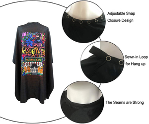 ผ้าคลุมตัดผมโพลีเอสเตอร์พิมพ์ลายทันสมัย สำหรับช่างทำผมมืออาชีพ กันน้ำ ใช้ในร้านเสริมสวย ปรับระดับคอได้ - Product Image 4