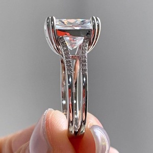 Anillo de compromiso de doble banda con diamante de laboratorio alargado de 4.0CT, anillo clásico brillante para novia, anillo de promesa delicado - Product Image 3