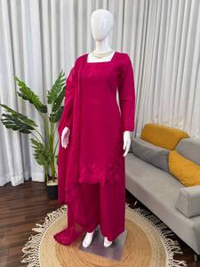 Conjunto de Salwar Kameez Indio-Pakistaní, Vestido de Seda con Bordado Floral, Pantalón y Dupatta para Bodas y Fiestas, para Mujer - Product Image 4