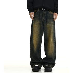 Men Hip Hop Fashion Baggy Jeans Oversized Wide Leg Washed Denim <b>Pants</b> Casual Wear - Product Image 1