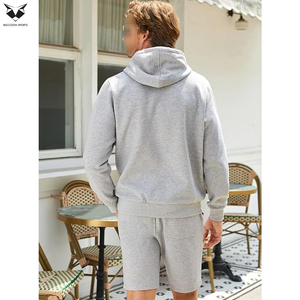 Men's 2 Piece Outfits In Gray Color Best Quality Half Zip Hoodie Sweatshirt Tracksuit Joggers Shorts <b>Set</b> With Pockets - Product Image 2