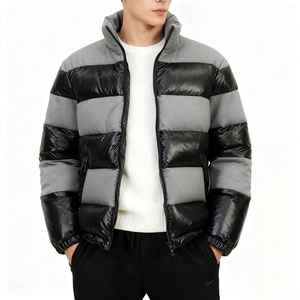 Puffer <b>Jacket</b> <b>Men</b> Plus Size Casual Color-Block Zipper Street Wear Plaid Patchwork Retro Vintage <b>jacket</b> - Product Image 5
