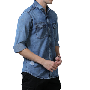 เสื้อเชิ้ตยีนส์ลำลองผู้ชาย ขายส่ง ปรับแต่งได้ สวมใส่สบาย ระบายอากาศดี ผ้าฝ้ายไม่เป็นขุย - Product Image 3