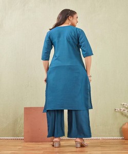 Conjunto coordinado de algodón con bordado de fantasía, de secado rápido, talla única, para uso diario, diseño de diseñador, precio al por mayor, ropa étnica, color verde azulado. - Product Image 5