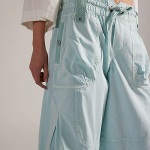 Pantalones Cargo Holgados de Cintura Media para Mujer, con Cordón Ajustable, Largos hasta el Tobillo, Casuales de Verano, de Algodón Azul Claro, Estilo Balón, de Pierna Ancha - Product Image 4
